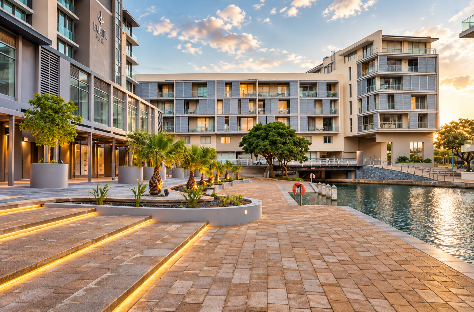 Canal-side courtyard and exterior of Harbour Bridge